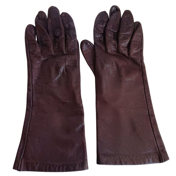 Women's Vintage Women's Gloves 6.5 ARIS Womens 100% Brown Kid Leather Lined - Picture 2 of 6